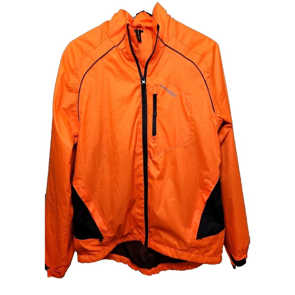 Muddyfox Mens M Bright Orange Cycling Jacket Water Resistant Logo Zip Pocket